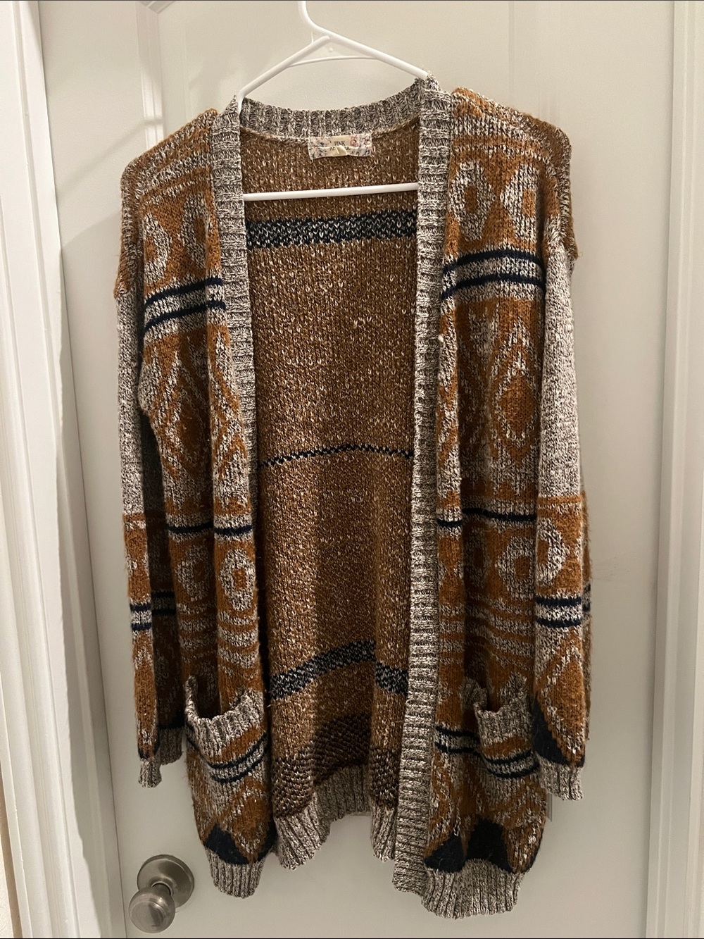 Pink Republic Open-Front Cardigan in Brown and Gray